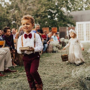 Groomsmen wedding outfits rustic wedding ring bearer outfits little boy suspenders and bow tie groomsmen suspenders baby ring bearer outfit image 2