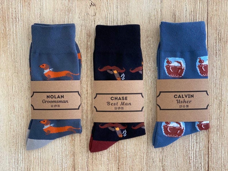 Personalized Wacky Socks for your Groomsmen Proposal, Groomsmen Gift Box, Sock Label, Groom Socks, Wedding Socks image 1