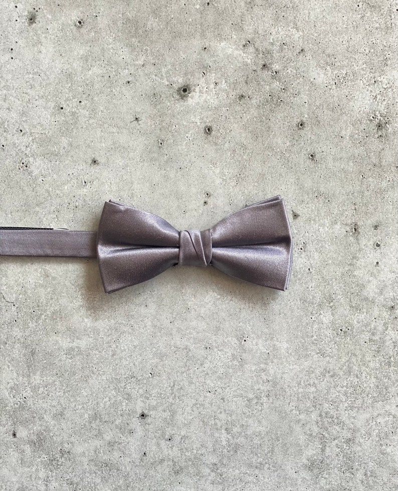 Dusty Lavender Gray Satin Silk Bow Ties for Men Wedding Bow Ties For Groomsmen Bohemian Wedding image 1