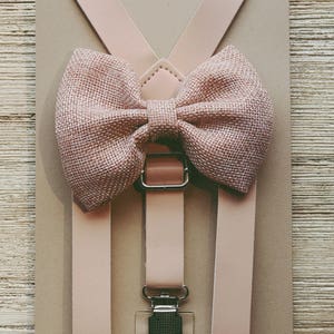 Groomsmen outfit ideas for Blush pink Burlap rustic wedding Suspenders/bow tie sets for toddler ring bearer