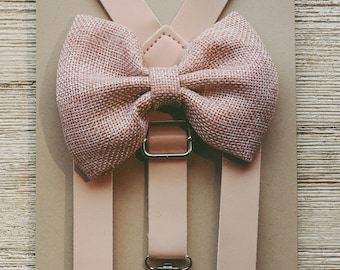 Groomsmen outfit ideas for Blush pink Burlap rustic wedding Suspenders/bow tie sets for toddler ring bearer