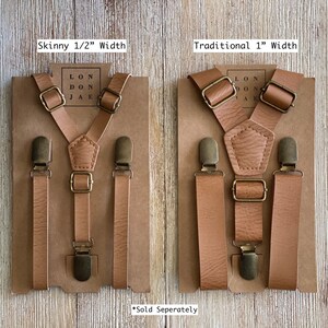 Sage Green Bow Tie with Vintage Tan Faux Leather Suspenders for Rustic Weddings Designed for big and tall Groomsmen & Ring Bearer Outfits image 4