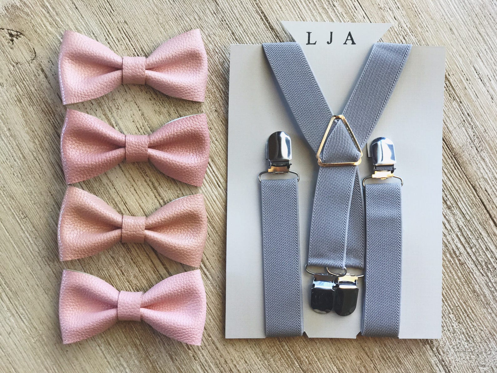 Grey & Blush Suspender and Bow Tie for Boys Ring Bearer | Etsy