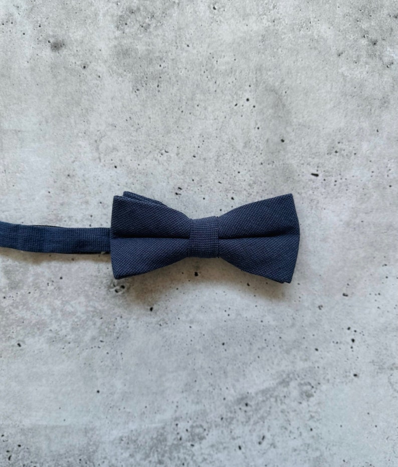 Navy Blue Bow Tie, Navy Blue Neck Tie, Navy Blue Pocket Square, Groomsmen Wedding Ties for Ring Bearer Rustic Wedding Outfit image 2