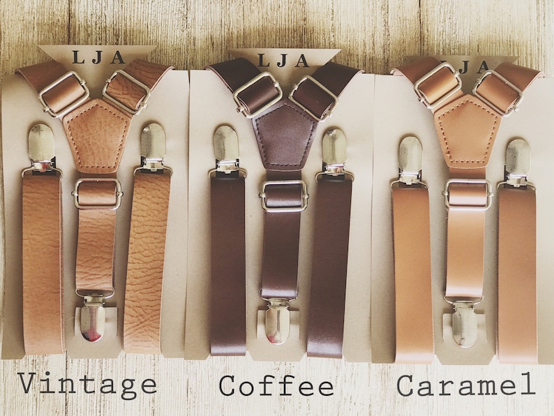 Brown Faux Leather Suspenders for Men Wedding suspenders Groom, Ring Bearer, Groomsmen Faux Leather Suspenders  Rustic Boho Wedding outfits