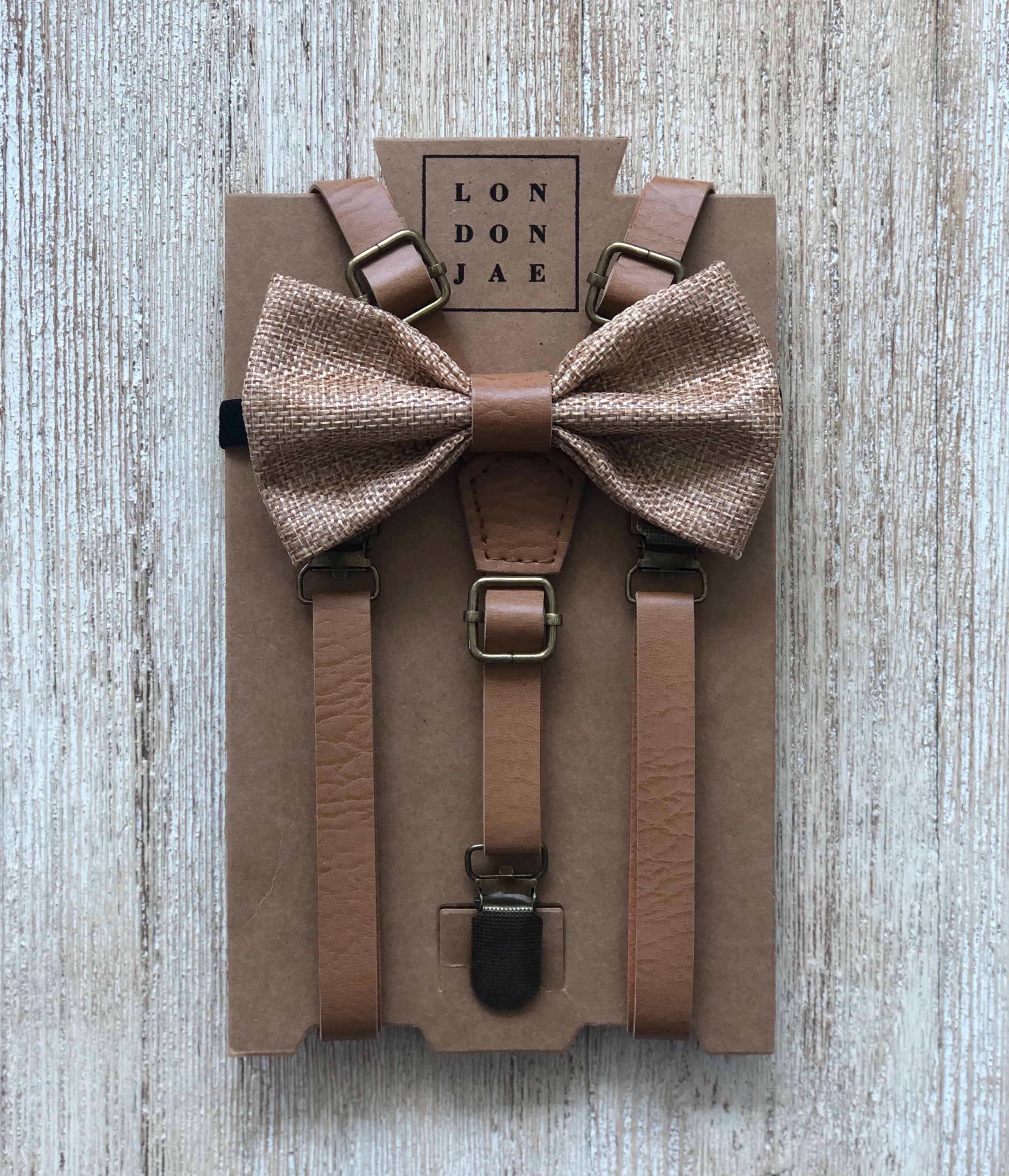 Olive Bow & Vintage Tan Leather Like Suspenders Accessoires Riemen & bretels Bretels Groomsmen Suspenders and Bow Tie Build Your Own Combo 