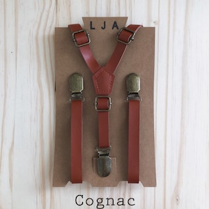 Caramel or Cognac faux leather suspenders 1/2 Wedding Groom Groomsmen, Ring Bearer Big and Tall faux leather Suspenders Fits up to 65 image 2