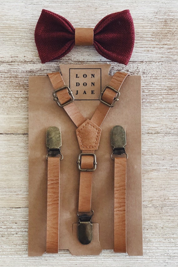 Burlap Bow Tie & Tan Vegan Leather Suspenders Set – The Bold Bow Tie