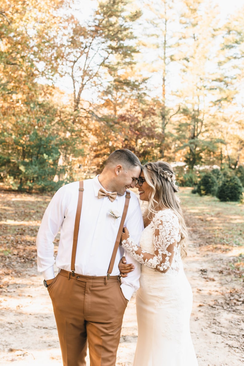 Light Brown Faux Leather Suspenders for Men Wedding suspenders Groom, Ring Bearer, Rustic Groomsmen Suspenders Fit Big and Tall 65 image 2