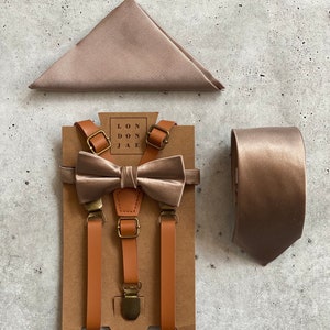 Taupe Satin Silk Bow Ties for Men Wedding Bow Ties For Groomsmen Bohemian Earth Toned Wedding image 3