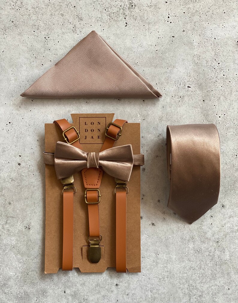 Taupe Satin Silk Bow Ties for Men Wedding Bow Ties For Groomsmen Bohemian Earth Toned Wedding image 3