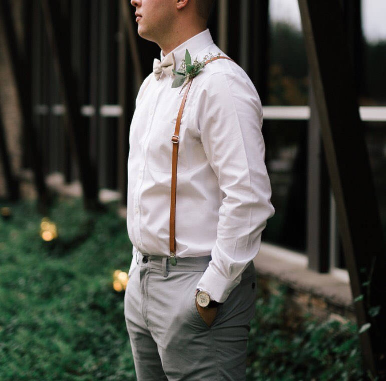 Brown Skinny Suspenders for Men 