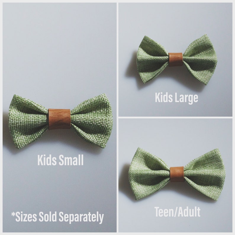 Sage Green Bow Tie with Vintage Tan Faux Leather Suspenders for Rustic Weddings Designed for big and tall Groomsmen & Ring Bearer Outfits BOW TIE ONLY