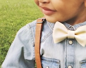 Boys Leather Suspenders, Baby Leather Suspenders and Bow Tie, First Birthday, Ring Bearer