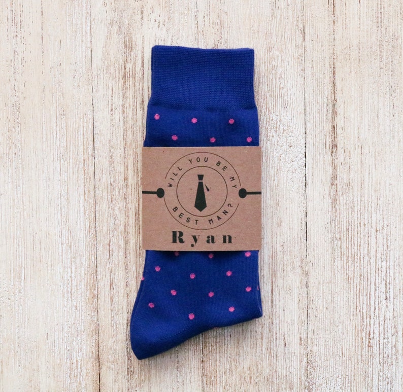 Personalized Groomsmen sock label for Groomsmen Proposal, Custom Sock Label, Groom Sock label, Wedding Sock label Polka dots, Argyle image 3