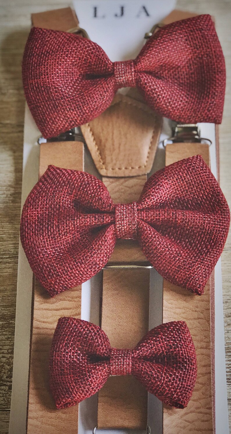 Brown Suspenders With Wine Burlap Bow Tie for Groomsmen Gift Etsy