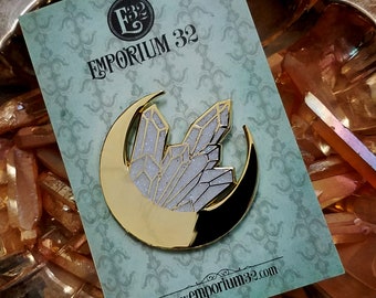 Gold Crystal Moon Enamel Pin