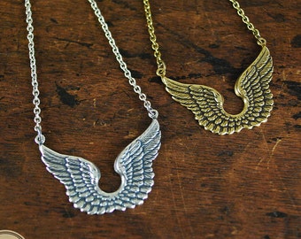 Vintage Wings Pendant. Angel Necklace. Steampunk Wedding. Gifts under 20. Bridesmaid Jewelry.