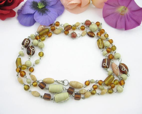 Long GLASS BEADED Vintage NECKLACE  Some Beads Wi… - image 7