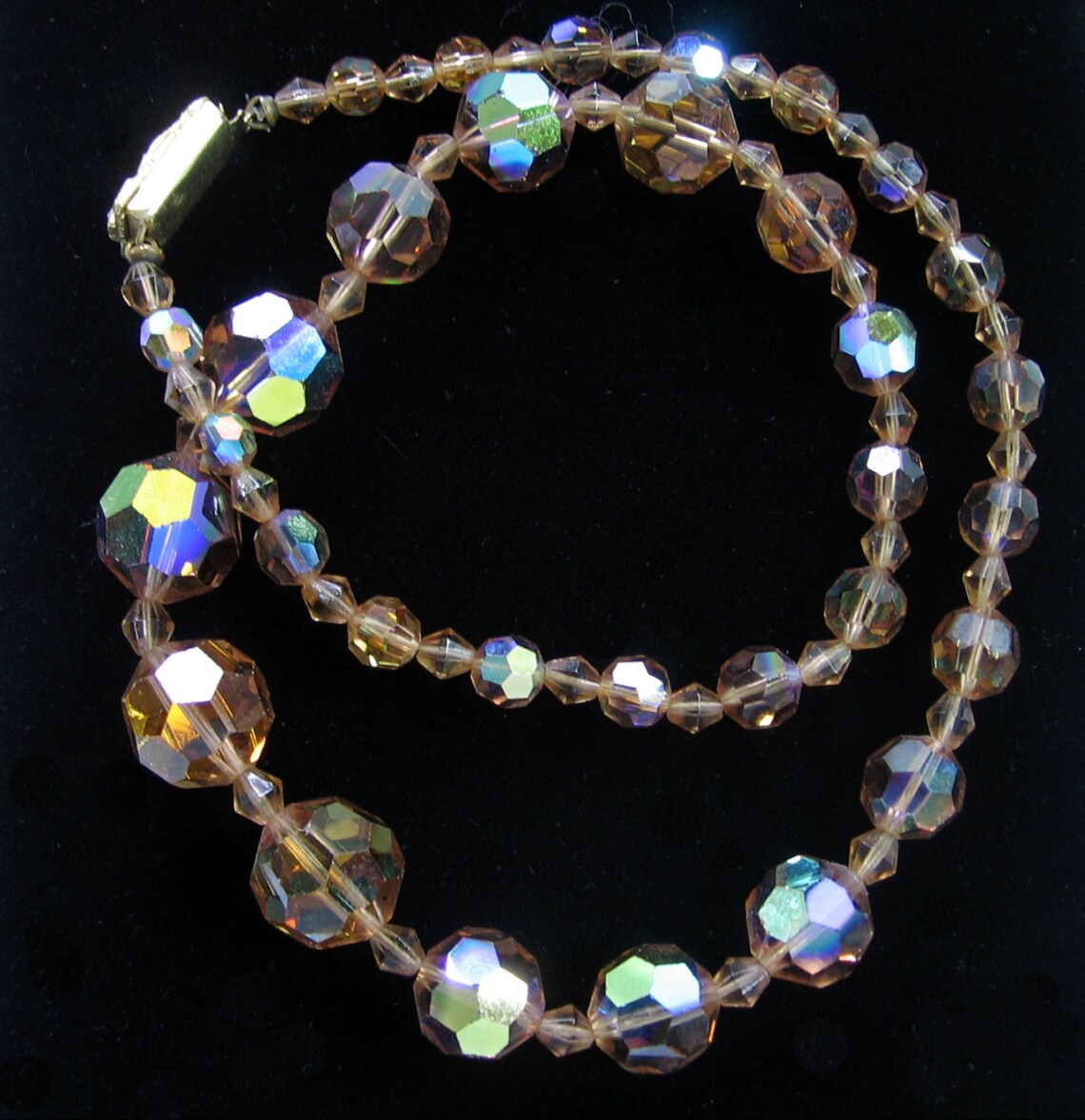 Aurora Borealis BROWN CRYSTAL Bead NECKLACE Ab Round Faceted Glass
