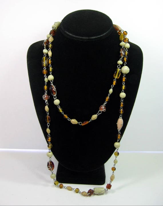 Long GLASS BEADED Vintage NECKLACE  Some Beads Wi… - image 2