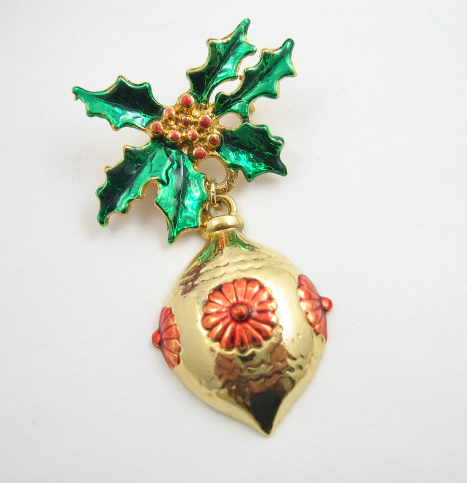 Vintage CHRISTMAS ORNAMENT Brooch Holly Pin Designer Signed Etsy