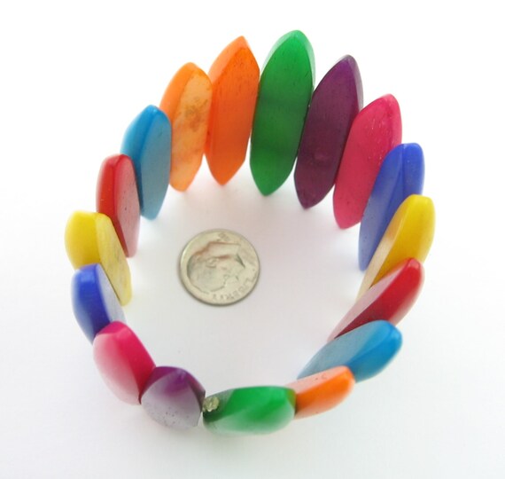 Bright Colorful Dyed BONE BRACELET Vintage Elasti… - image 5