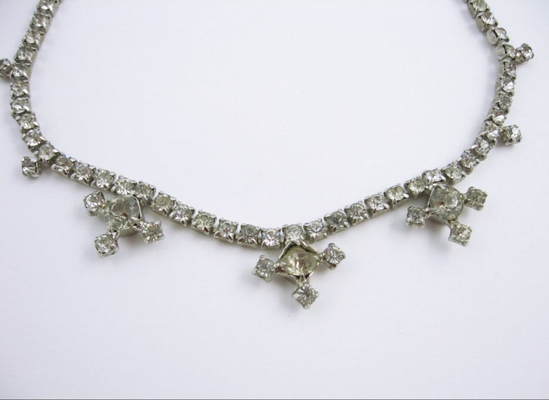 Vintage RHINESTONE CROSSES NECKLACE in Silvertone Choker - Etsy