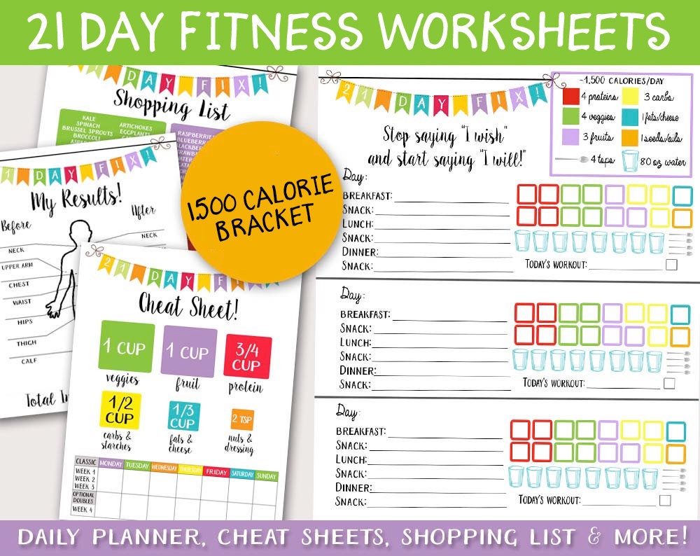 Fix plans. 21 Day Fix. Day Planner Sheet. Fitness Worksheets. 21 Days Habit Tracker Sheet.