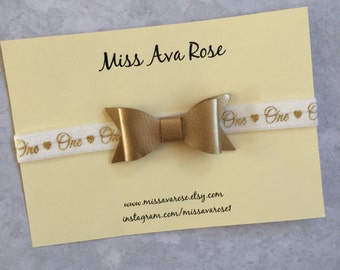 First birthday baby bow, birthday bow, one bow, baby birthday headband, gold birthday bow, gold bow, black birthday bow