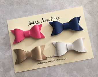 Leather bow hair clips or headbands, set of four hair clips or headbands, Hair clip basics, leather baby hair clips or headbands