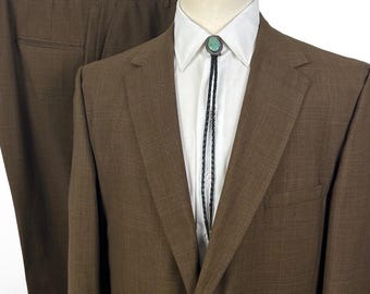 Vintage 1960s/1970s 2pc Wool Glen Plaid Sack Suit ~ size 44 Long ~ jacket / pants ~