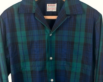 Vintage 1960s MCGREGOR Tartan Plaid Sport Shirt ~ M ~ Loop / Camp Collar ~ Rockabilly / VLV ~