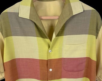 Vintage 1950s Block Stripe/Check Shirt Jac ~ size XL ~ Atomic Era ~ VLV ~ Elvis / Gene Vincent ~ End of Day