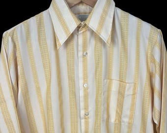 Vintage 1960s/1970s MANHATTAN Button-Up Shirt ~ M ~ Spearpoint / Dagger Collar ~ Embroidered / Brocade