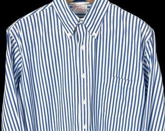 Vintage 1980s USA Made Button-Down Oxford Shirt ~ L ~ 100% Cotton ~ Bengal Stripe