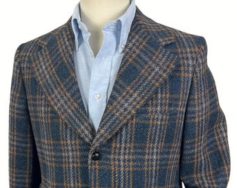 Vintage 1970s Custom Tailored HARRIS TWEED Wool Plaid Sport Coat ~ 38 S ~ jacket / blazer ~ Preppy / Ivy / Trad ~