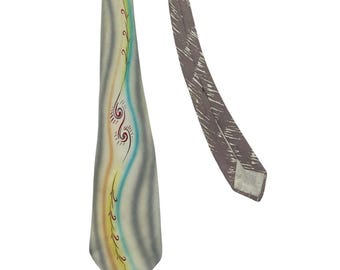 Cravate vintage des années 40/50 peinte à la main ~ Rockabilly ~ VLV ~ Tiki / Atomic