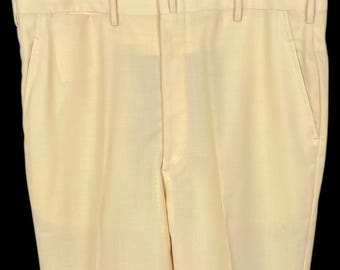 Vintage 1970s/1980s USA Made BROOKS BROTHERS "Makers" Tropical Wool Trousers ~ 36.5 Waist ~ Pants ~ Ivy Style / Preppy / Trad ~ Pale Yellow