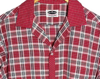 Vintage 1950s PILGRIM Rayon Sport Shirt ~ XL ~ Plaid ~ Loop