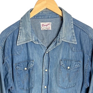 Vintage 1960s WRANGLER 27MW Sanforized Denim Western Shirt ~ 2XL