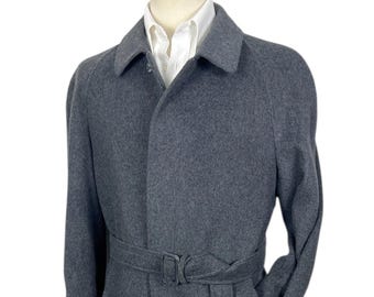 Vintage 1970s/1980s VALSTAR Wool Balmacaan Belted Overcoat ~ 40 to 42 Long ~ Trench Coat ~ Raglan