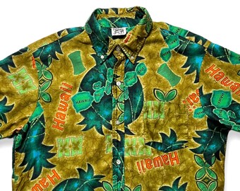 Vintage 1960s PACIFIC SPORTSWEAR Hawaiian Shirt ~ M ~ Button-Down ~ Print ~ Rockabilly / Tiki / Atomic / Sport ~ Made in Hawaii