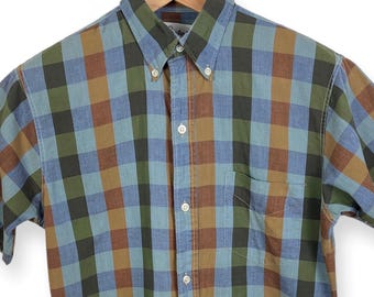 Vintage 1960s 100% Cotton Plaid Button-Down Shirt ~ S to M ~ Ivy Style / Mod / Preppy / Trad ~ Check