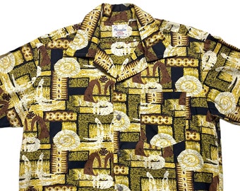 chemise de sport hawaïenne PARADISE vintage des années 1960 ~ M ~ col camp ~ impression ~ Rockabilly / Tiki / atomique / VLV