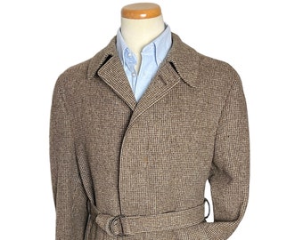 Vintage PIERRE CARDIN Belted Wool TWEED Overcoat ~ size 38 to 40 R ~ Balmacaan / Trench Coat / Topcoat / Ulster / Polo ~ Donegal ~ Belt