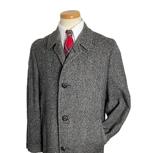 Vintage 1950s Wool WATER-MILL TWEED Balmacaan Overcoat size 38 to 40 Long Trench Coat / Topcoat Donegal Varsity Town Clothes image 1