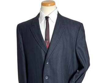 Vintage 1960s Wool HERRINGBONE TWEED Overcoat ~ size 42 ~ Trench Coat ~ Peaked Lapels