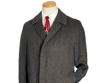 Vintage Wool Flannel BALMACAAN Overcoat ~ size 40 ~ Trench Coat / Topcoat ~ Glen Plaid