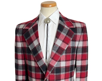 Vintage 1970s WOOL FLANNEL Bold Plaid Sport Coat ~ 42 R ~ jacket / blazer ~ Preppy / Ivy / Trad / Western ~ 70s ~